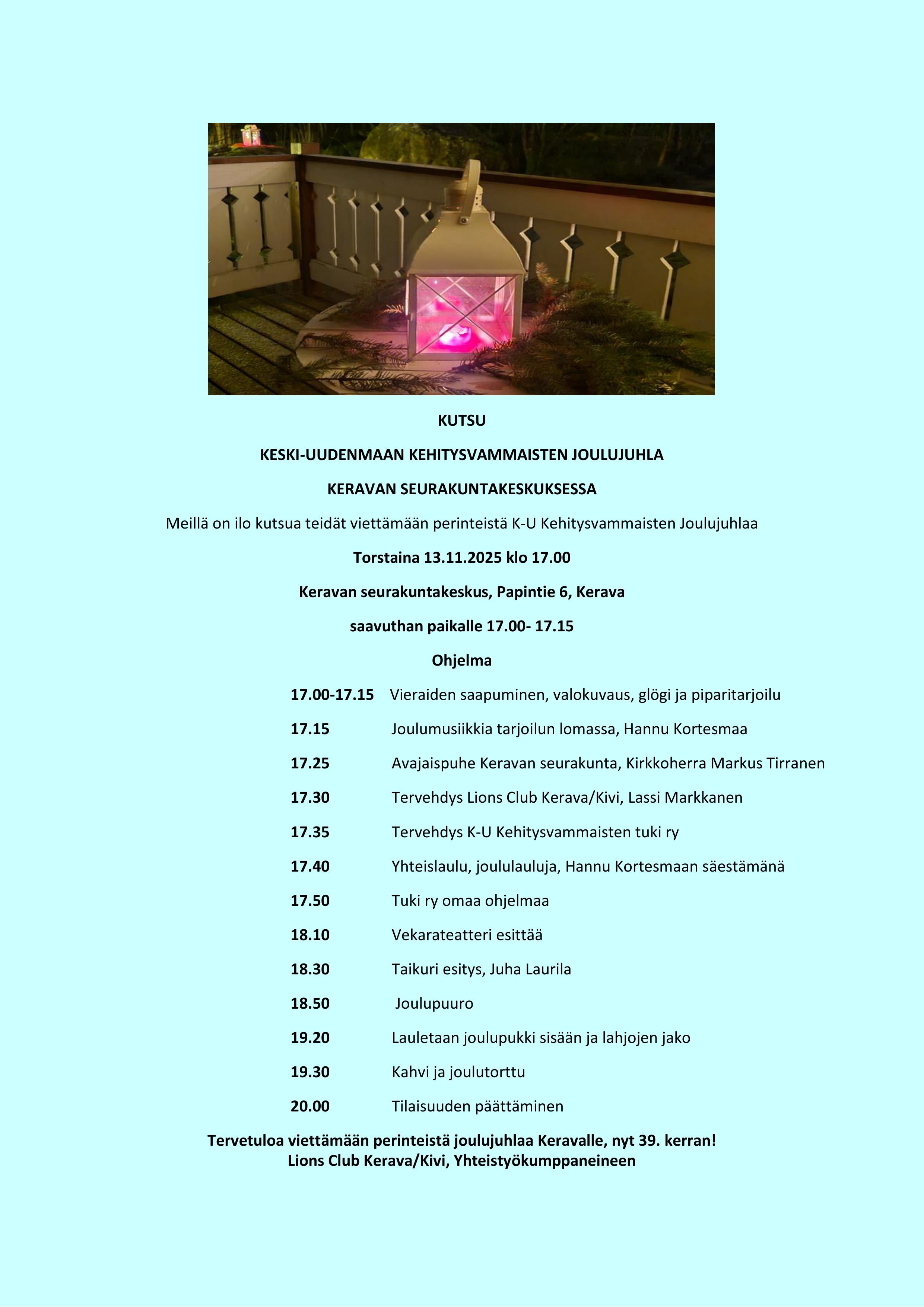 Lionsclub Kerava järjestää joulujuhlan !